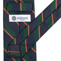 Repp Stripe Silk Tie - Navy / Forest - Hand-Rolled