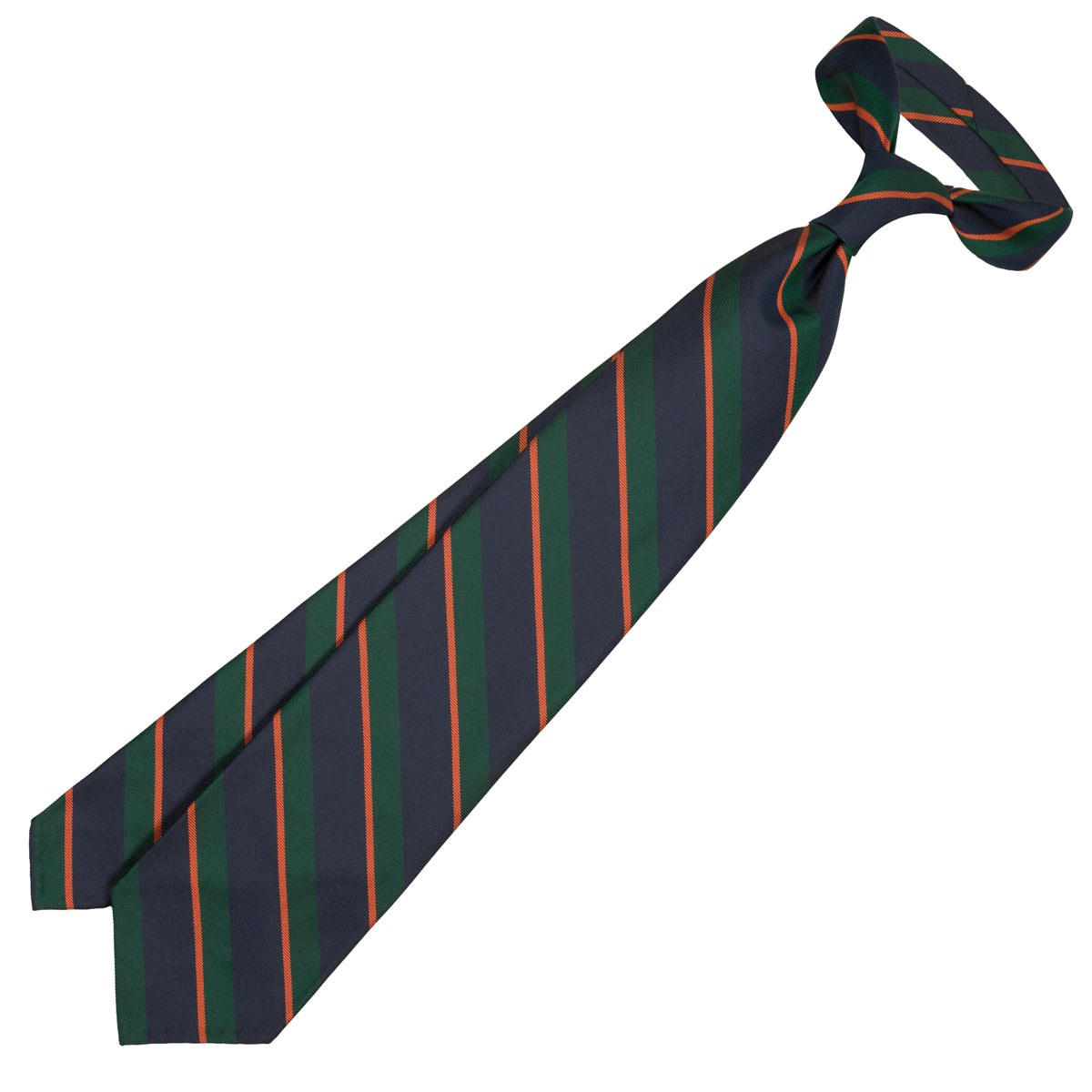 Repp Stripe Silk Tie - Navy / Forest - Hand-Rolled