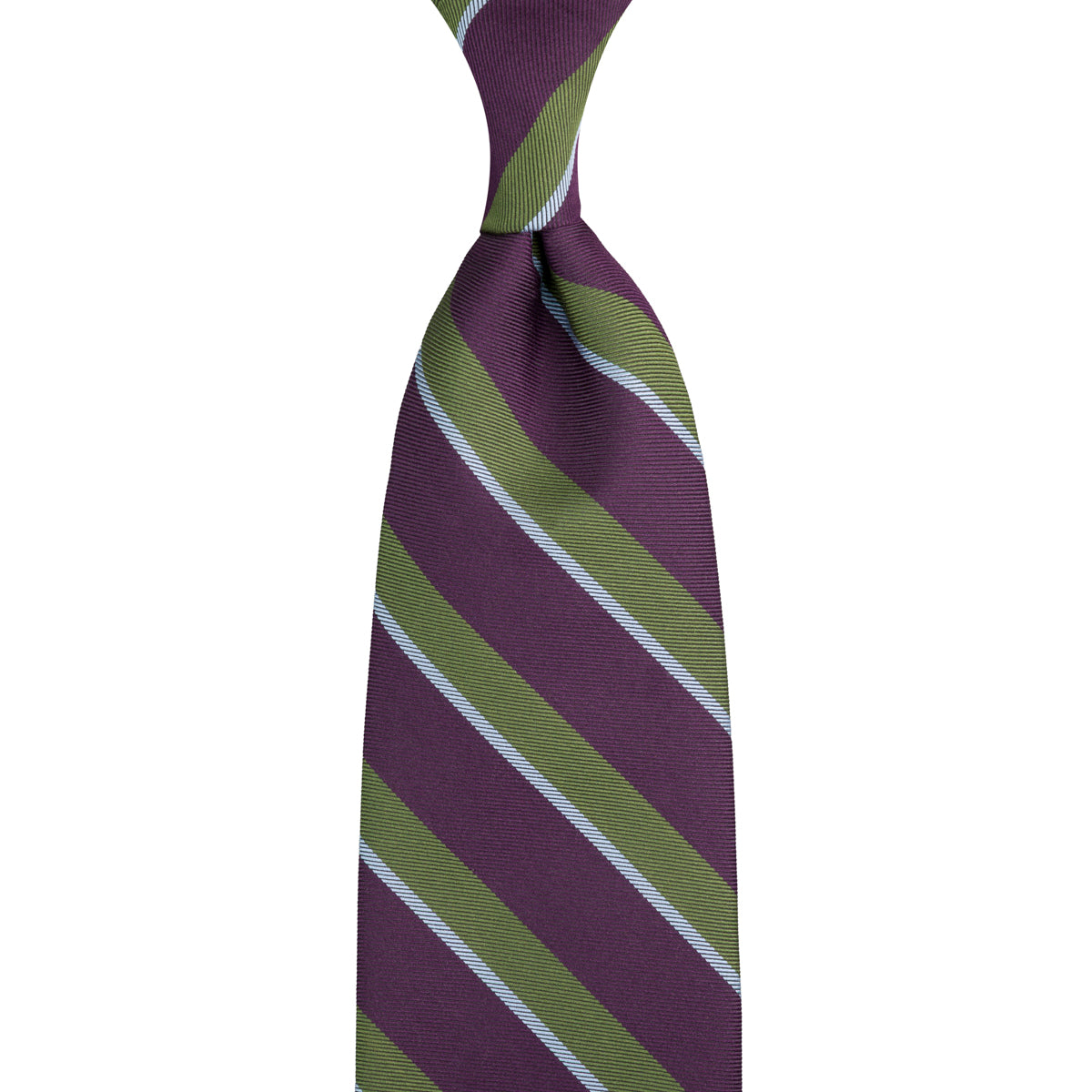 Repp Stripe Silk Tie - Purple / Green - Hand-Rolled