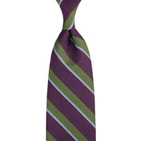 Repp Stripe Silk Tie - Purple / Green - Hand-Rolled