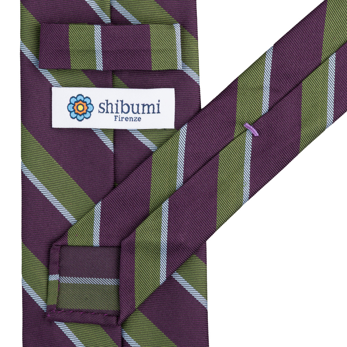 Repp Stripe Silk Tie - Purple / Green - Hand-Rolled