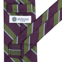 Repp Stripe Silk Tie - Purple / Green - Hand-Rolled