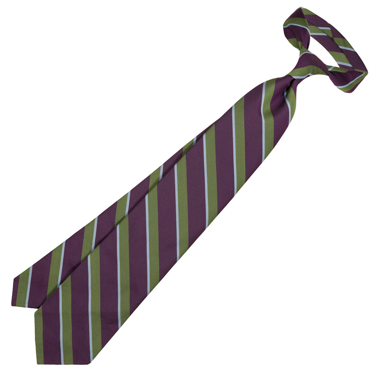 Repp Stripe Silk Tie - Purple / Green - Hand-Rolled