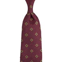 Floral Shantung Silk Tie - Burgundy - Hand-Rolled