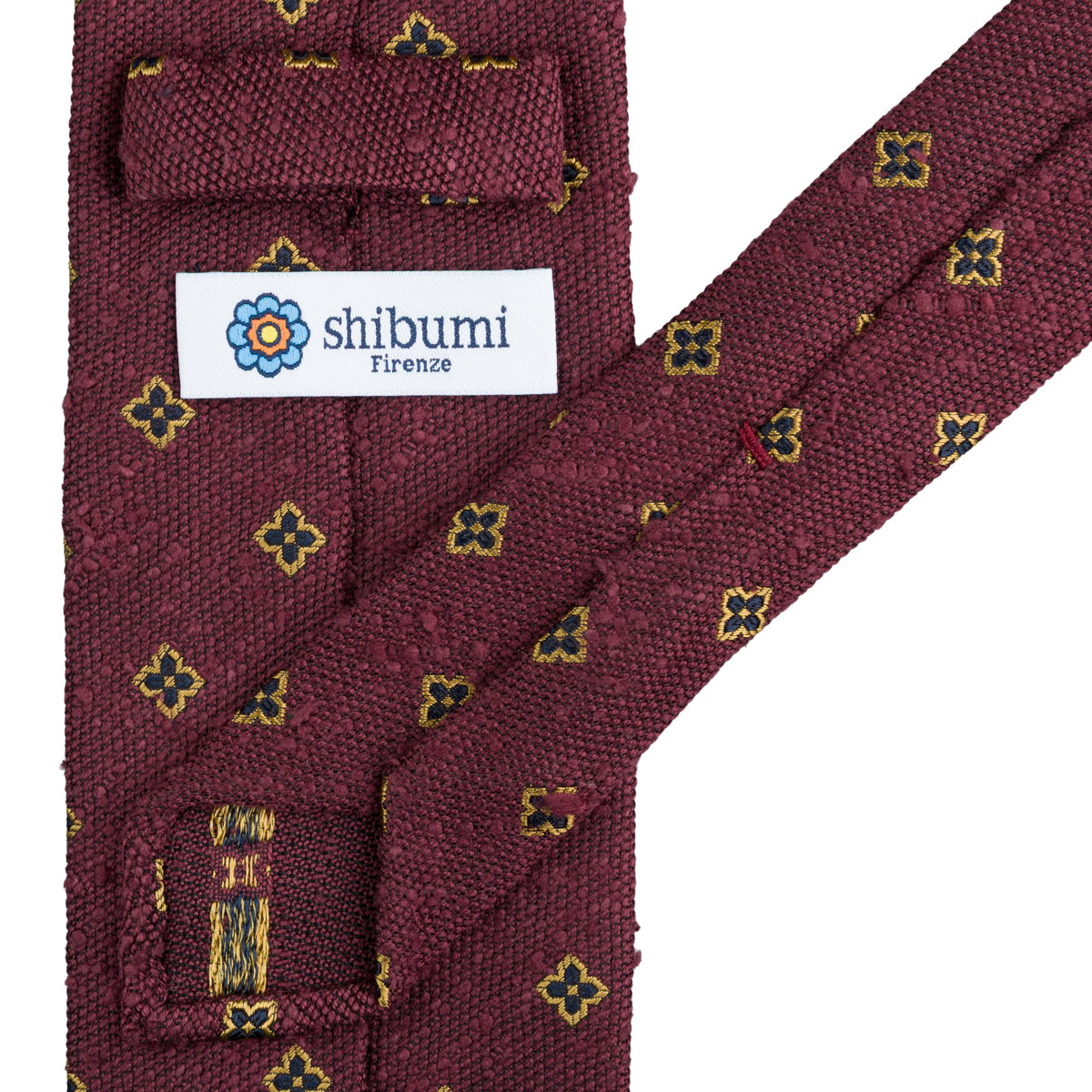 Floral Shantung Silk Tie - Burgundy - Hand-Rolled