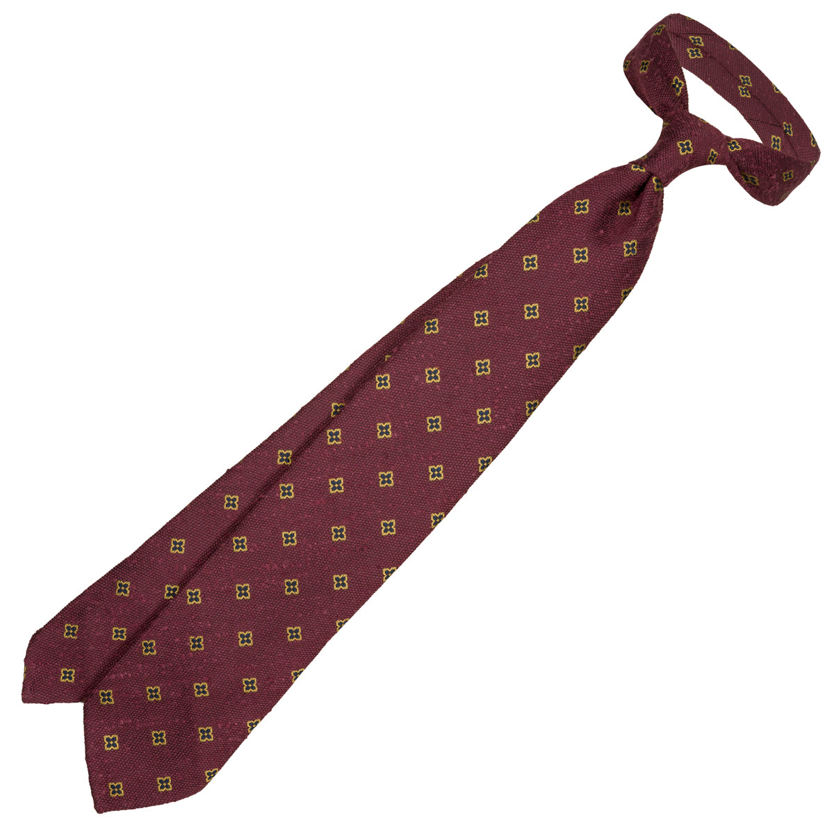 Floral Shantung Silk Tie - Burgundy - Hand-Rolled