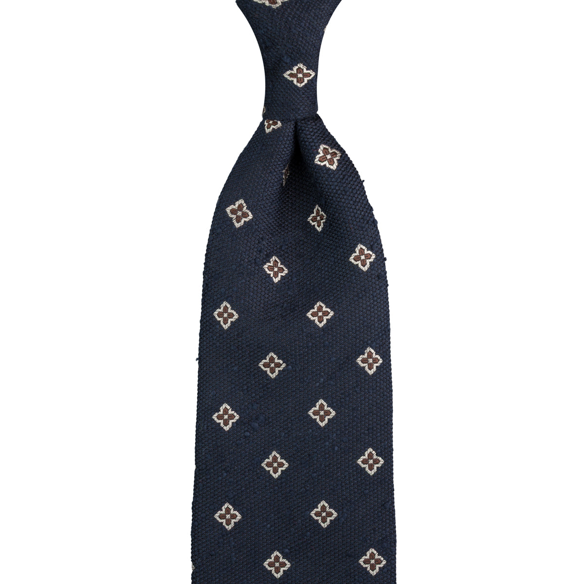 Floral Shantung Silk Tie - Navy - Hand-Rolled