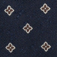 Floral Shantung Silk Tie - Navy - Hand-Rolled