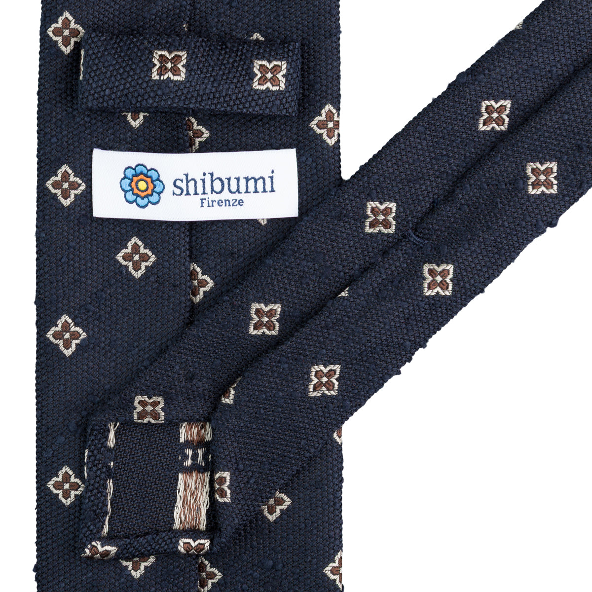 Floral Shantung Silk Tie - Navy - Hand-Rolled