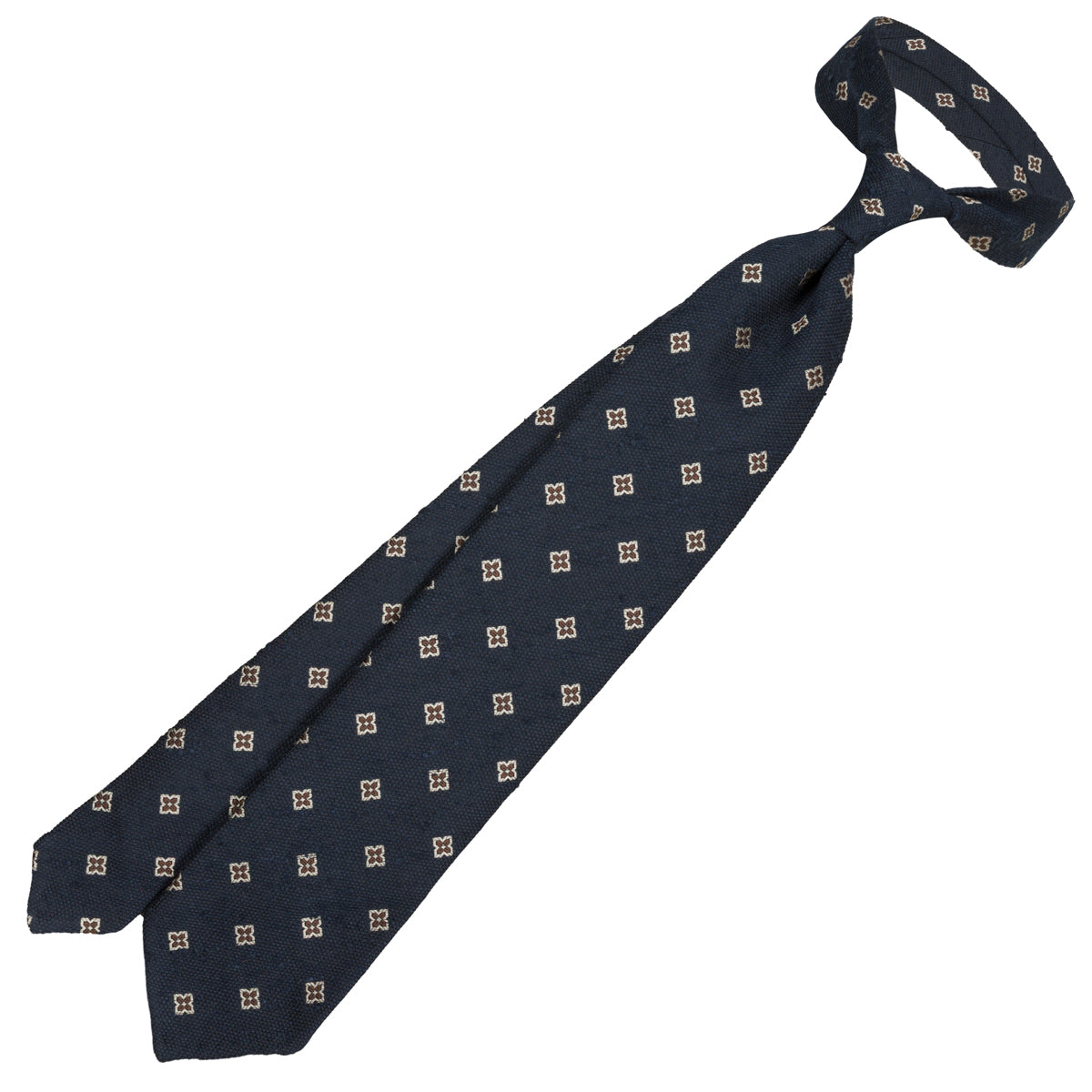 Floral Shantung Silk Tie - Navy - Hand-Rolled