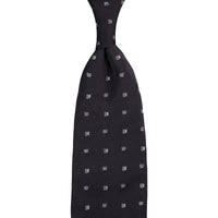 Floral Jacquard Silk Tie - Black - Hand-Rolled