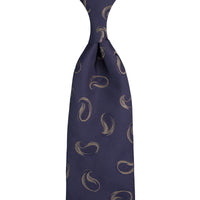 Geometrical Jacquard Silk Tie - Navy - Hand-Rolled