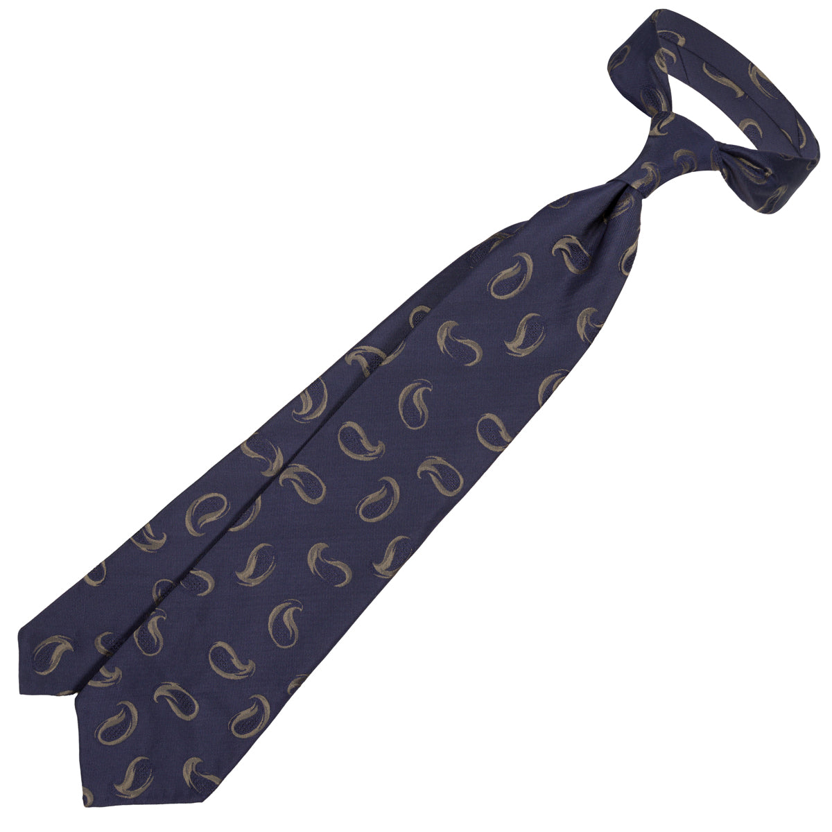 Geometrical Jacquard Silk Tie - Navy - Hand-Rolled