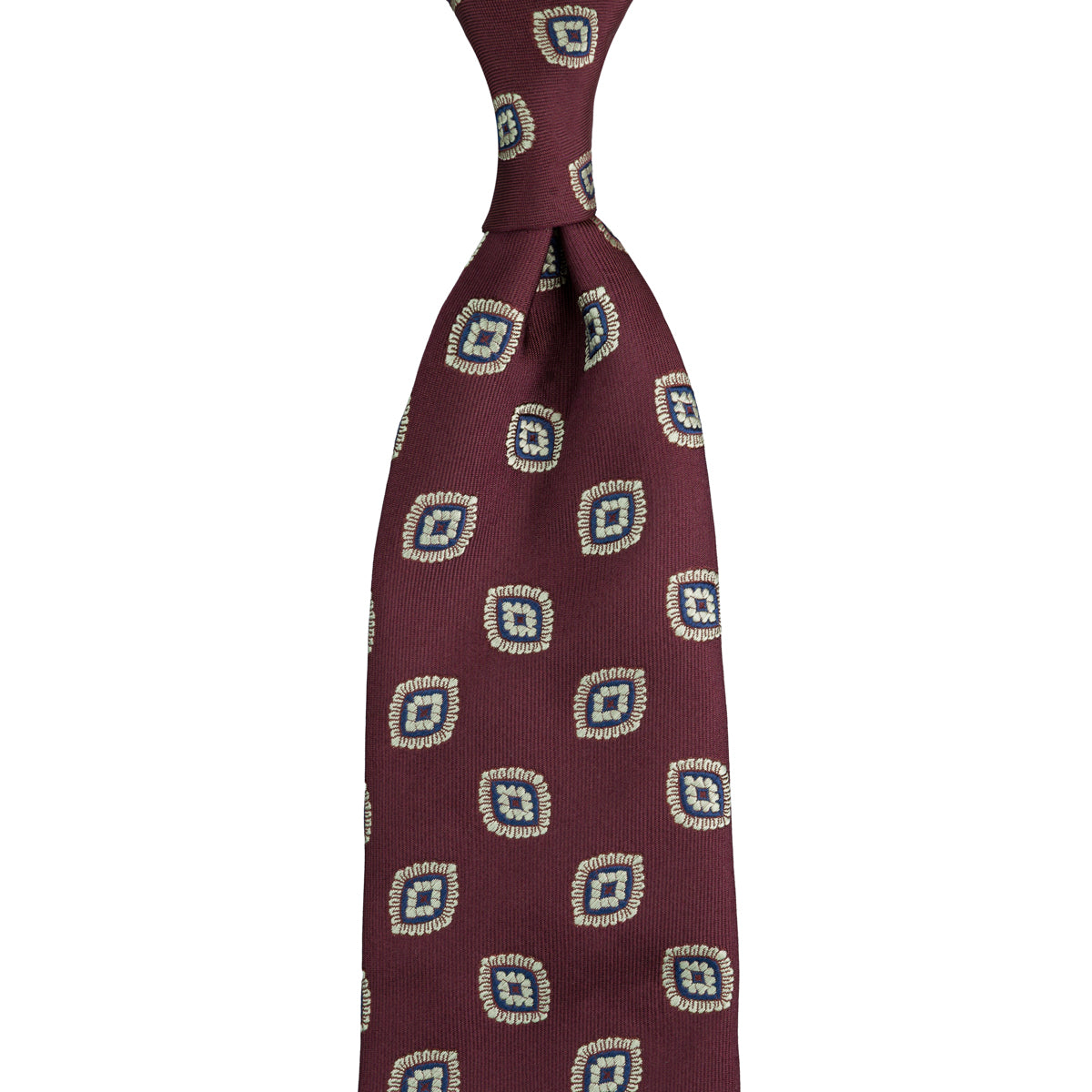Floral Jacquard Silk Tie - Burgundy - Hand-Rolled