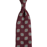 Floral Jacquard Silk Tie - Burgundy - Hand-Rolled