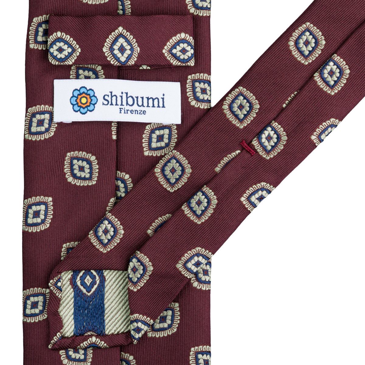 Floral Jacquard Silk Tie - Burgundy - Hand-Rolled