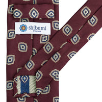 Floral Jacquard Silk Tie - Burgundy - Hand-Rolled