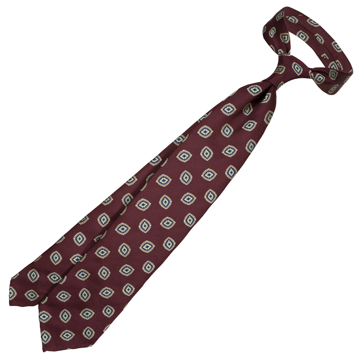 Floral Jacquard Silk Tie - Burgundy - Hand-Rolled