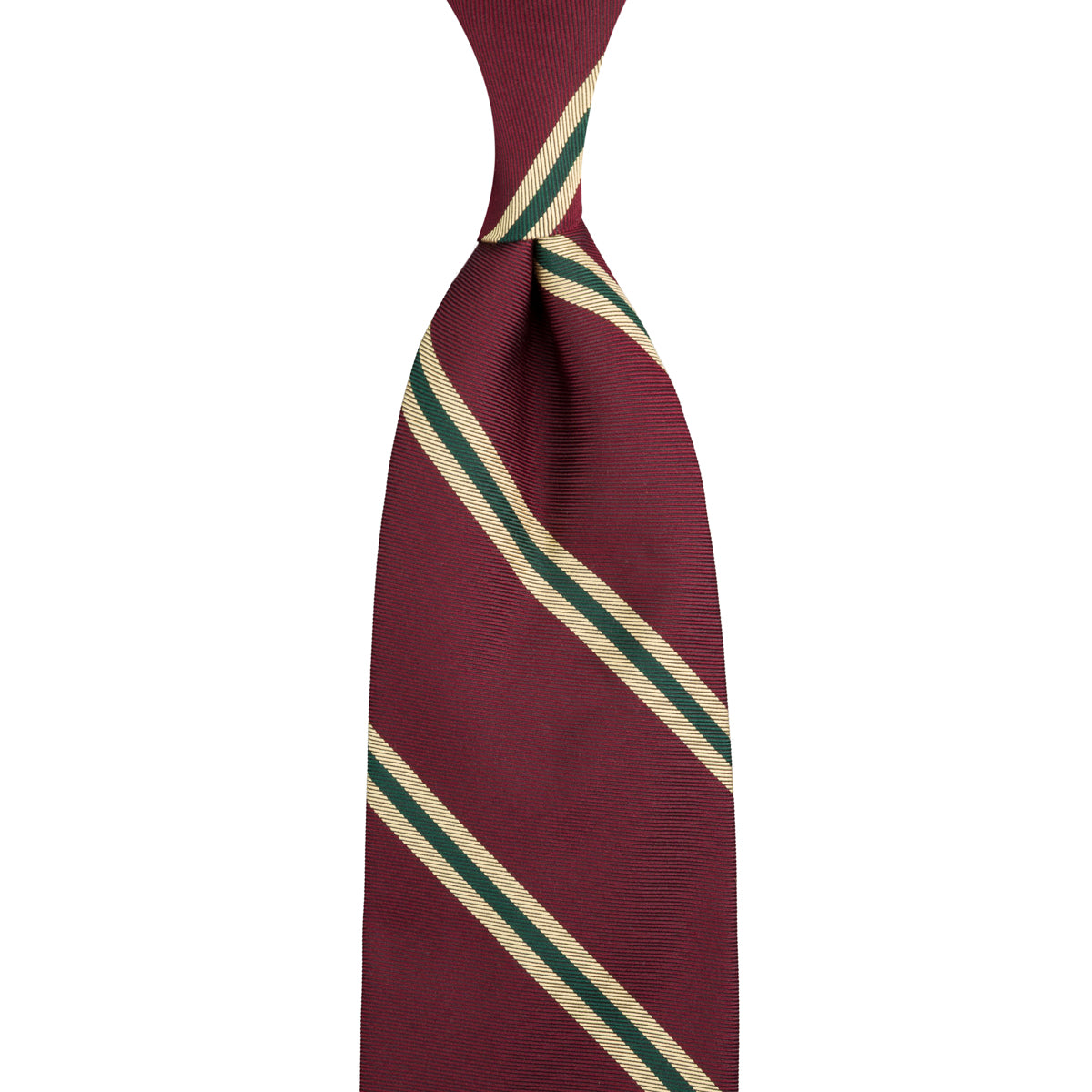 Repp Stripe Silk Tie - Burgundy - Hand-Rolled