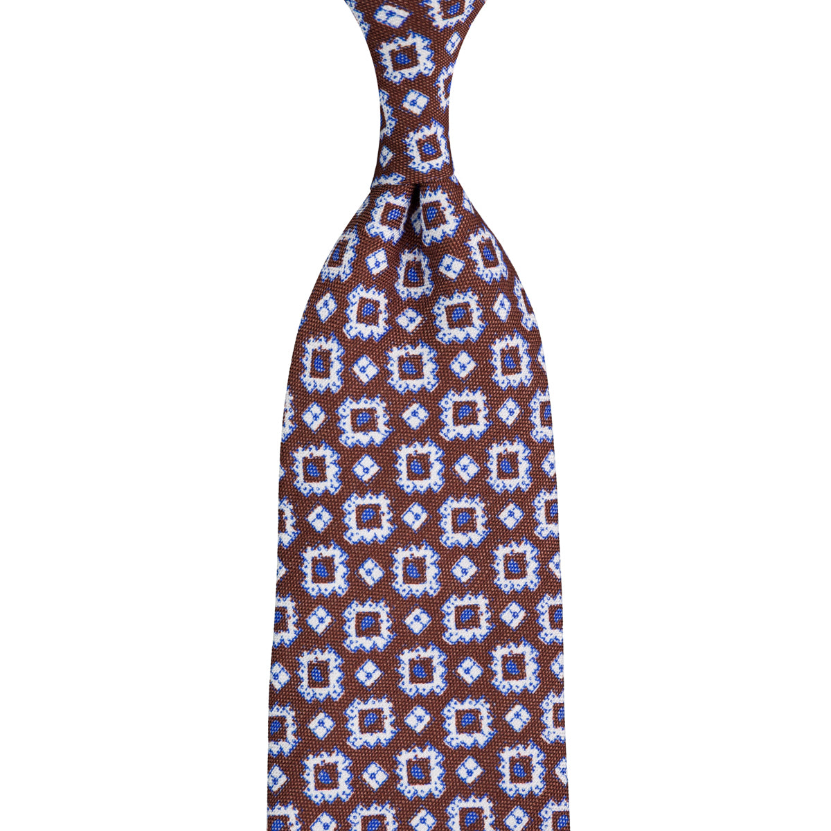 Floral Printed Silk / Linen Tie - Brown - Hand-Rolled