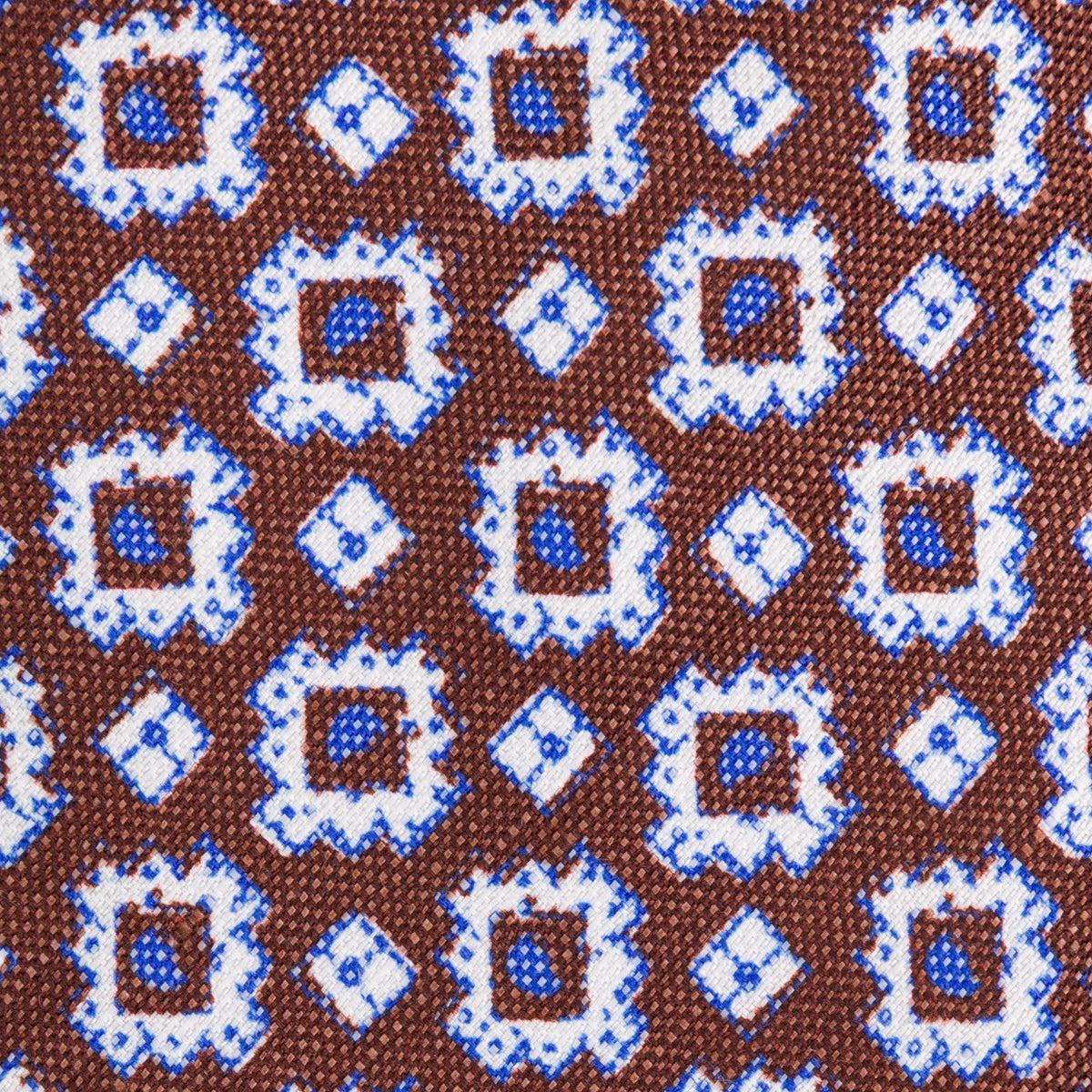 Floral Printed Silk / Linen Tie - Brown - Hand-Rolled