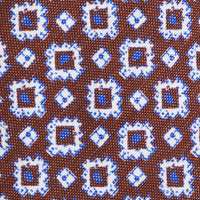 Floral Printed Silk / Linen Tie - Brown - Hand-Rolled