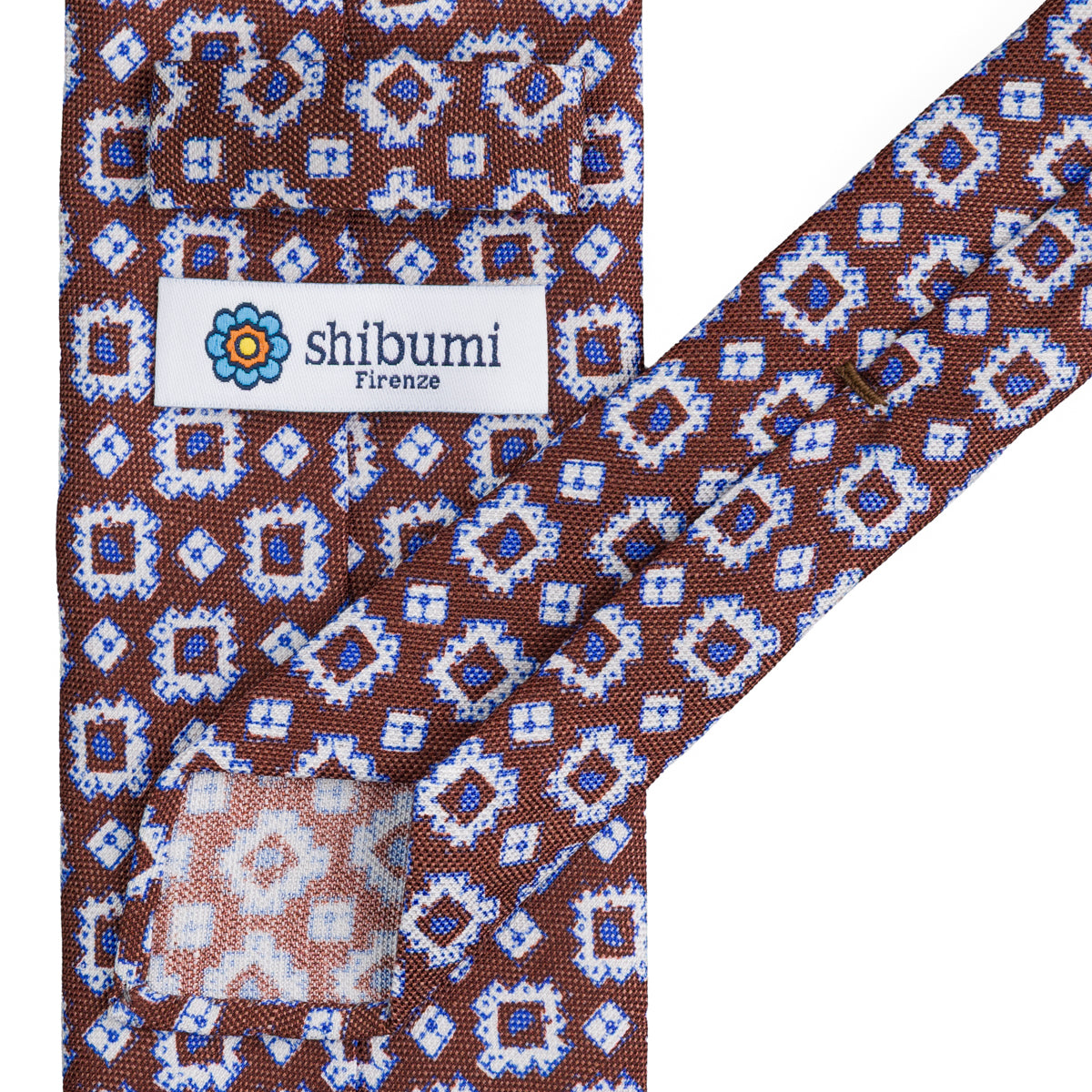 Floral Printed Silk / Linen Tie - Brown - Hand-Rolled