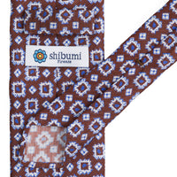 Floral Printed Silk / Linen Tie - Brown - Hand-Rolled