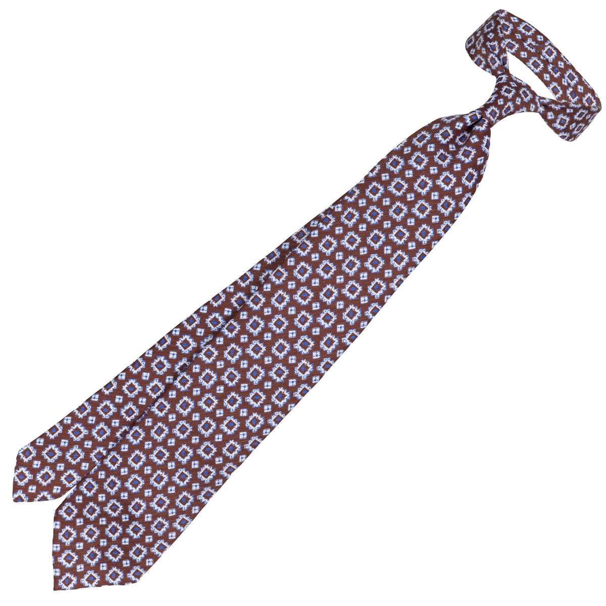 Floral Printed Silk / Linen Tie - Brown - Hand-Rolled