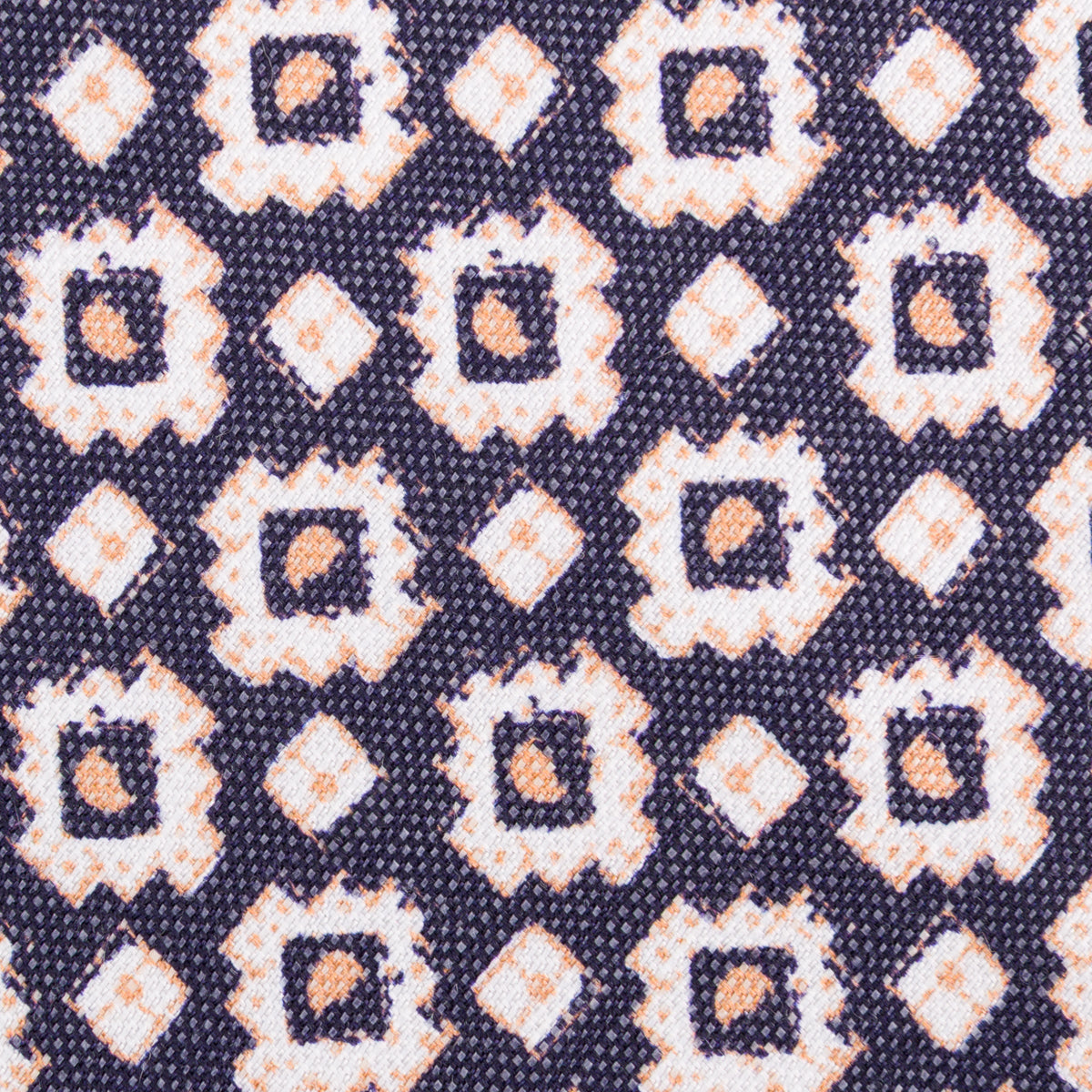 Floral Printed Silk / Linen Tie - Navy - Hand-Rolled