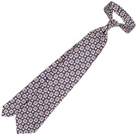 Floral Printed Silk / Linen Tie - Navy - Hand-Rolled