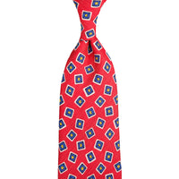 Floral Printed Silk / Linen Tie - Cherry - Hand-Rolled