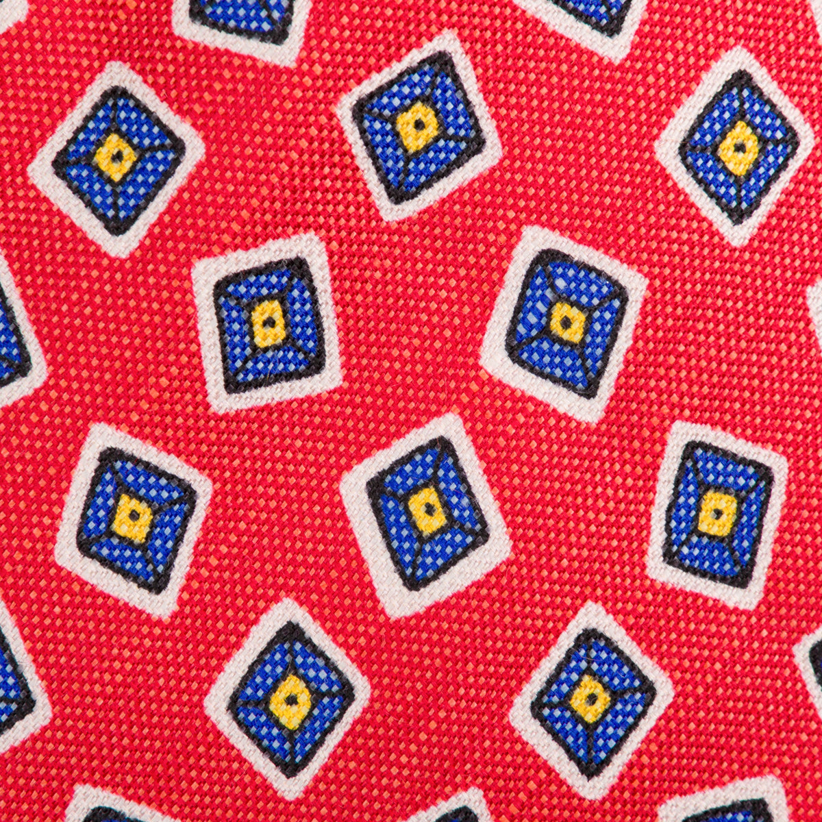 Floral Printed Silk / Linen Tie - Cherry - Hand-Rolled