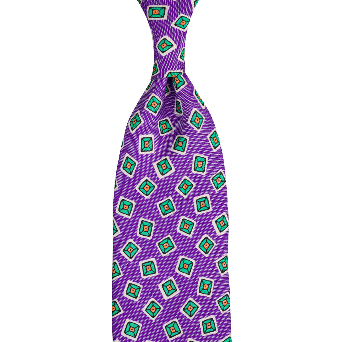 Floral Printed Silk / Linen Tie - Purple - Hand-Rolled