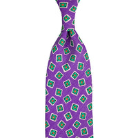 Floral Printed Silk / Linen Tie - Purple - Hand-Rolled