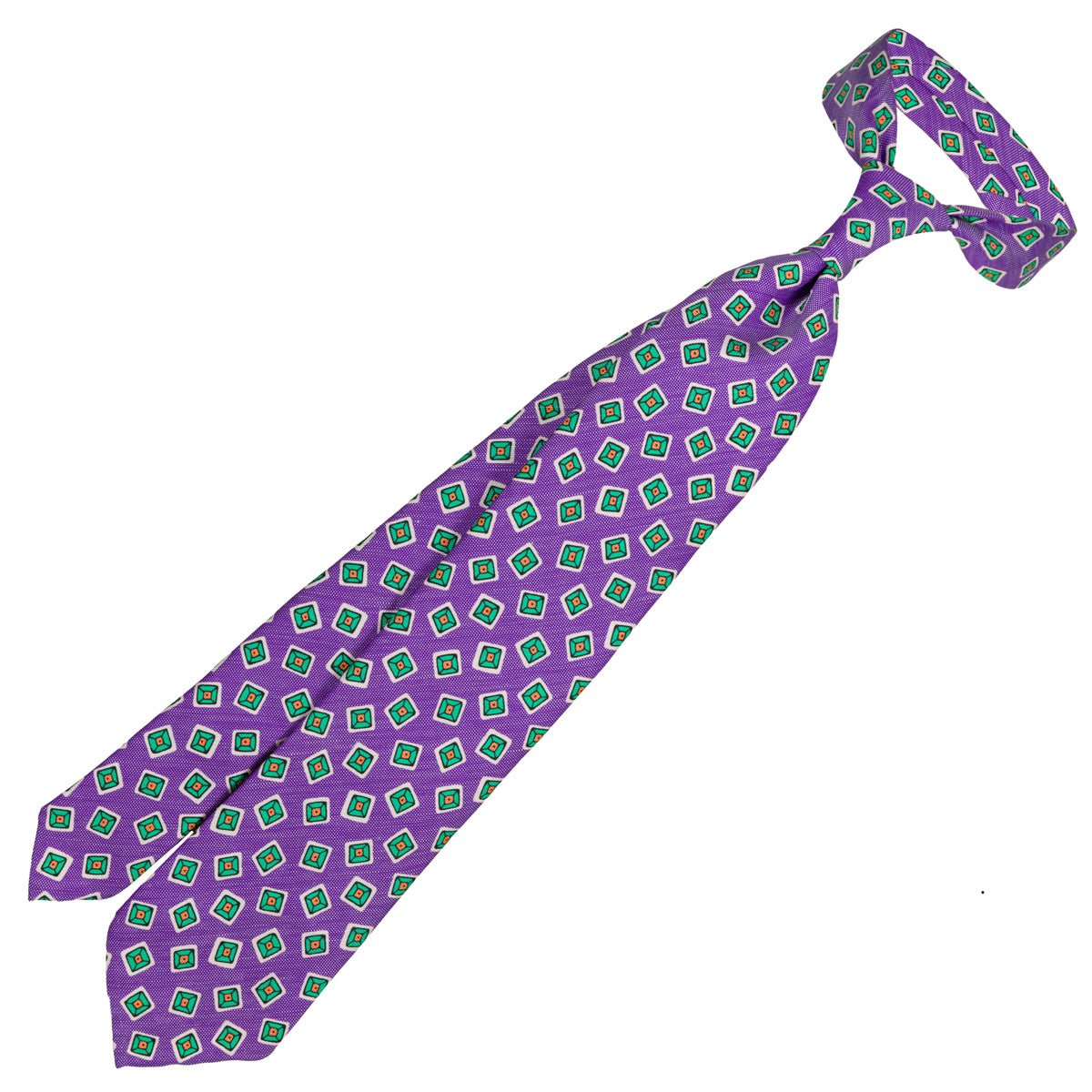 Floral Printed Silk / Linen Tie - Purple - Hand-Rolled