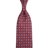 Floral Printed Silk / Linen Tie - Burgundy - Hand-Rolled