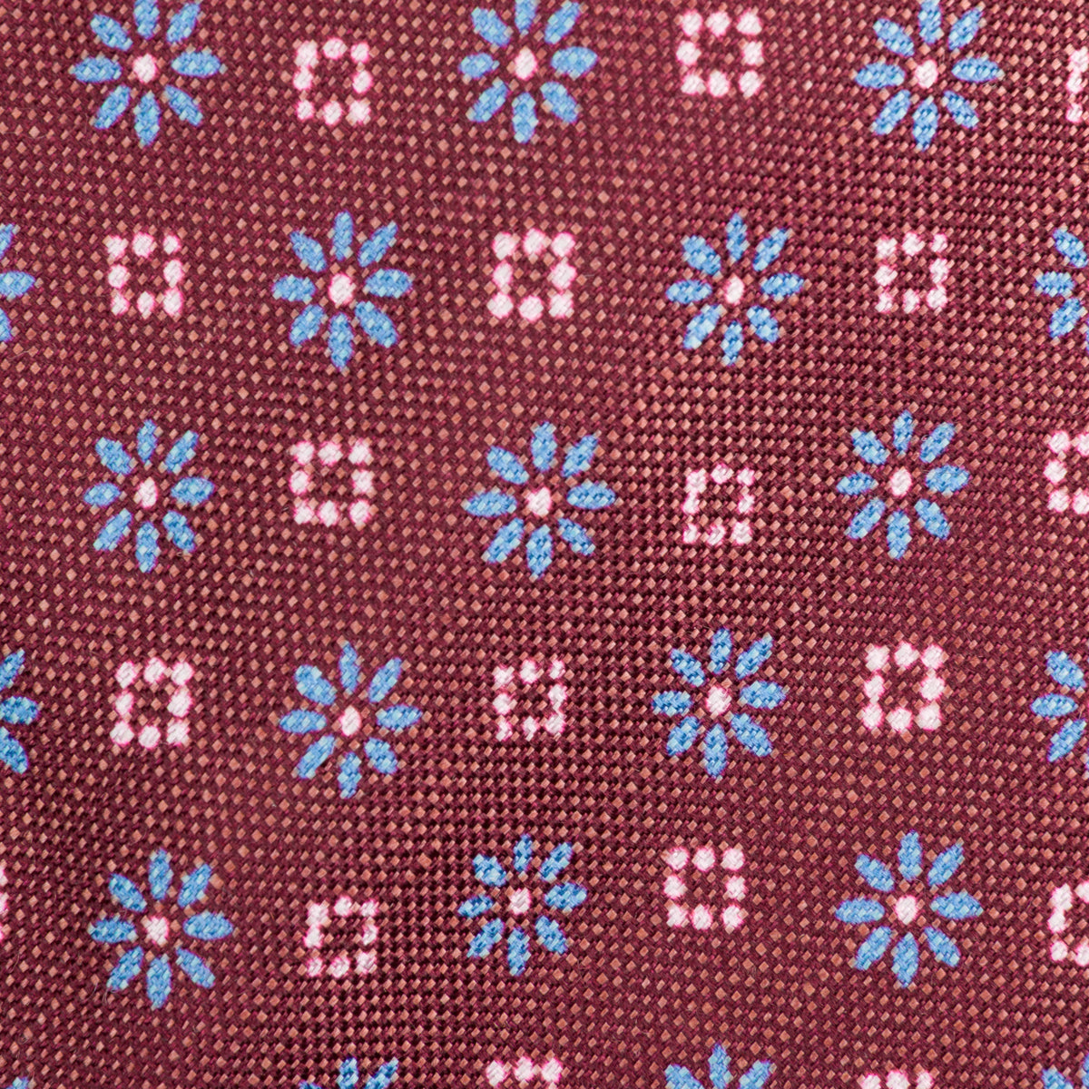Floral Printed Silk / Linen Tie - Burgundy - Hand-Rolled