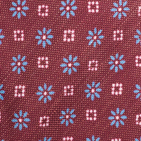 Floral Printed Silk / Linen Tie - Burgundy - Hand-Rolled