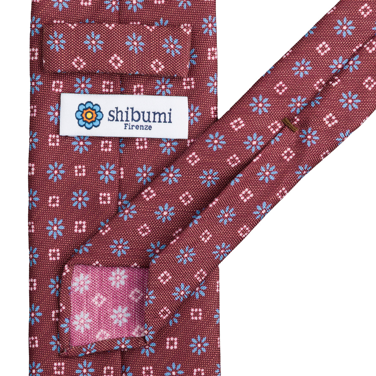 Floral Printed Silk / Linen Tie - Burgundy - Hand-Rolled