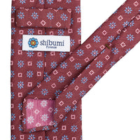 Floral Printed Silk / Linen Tie - Burgundy - Hand-Rolled
