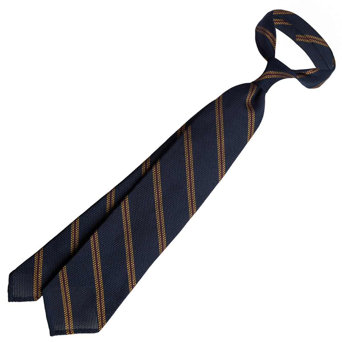 Striped Fina Grenadine Silk Tie - Navy / Yellow / Red