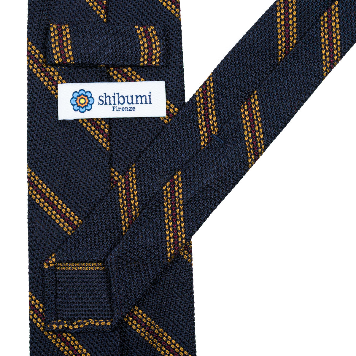 Striped Fina Grenadine Silk Tie - Navy / Yellow / Red