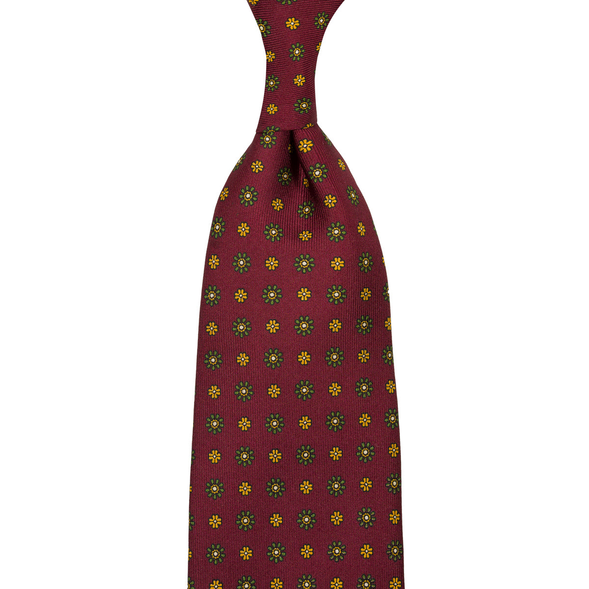 Floral Printed Silk Tie - Burgundy - Hand-Rolled