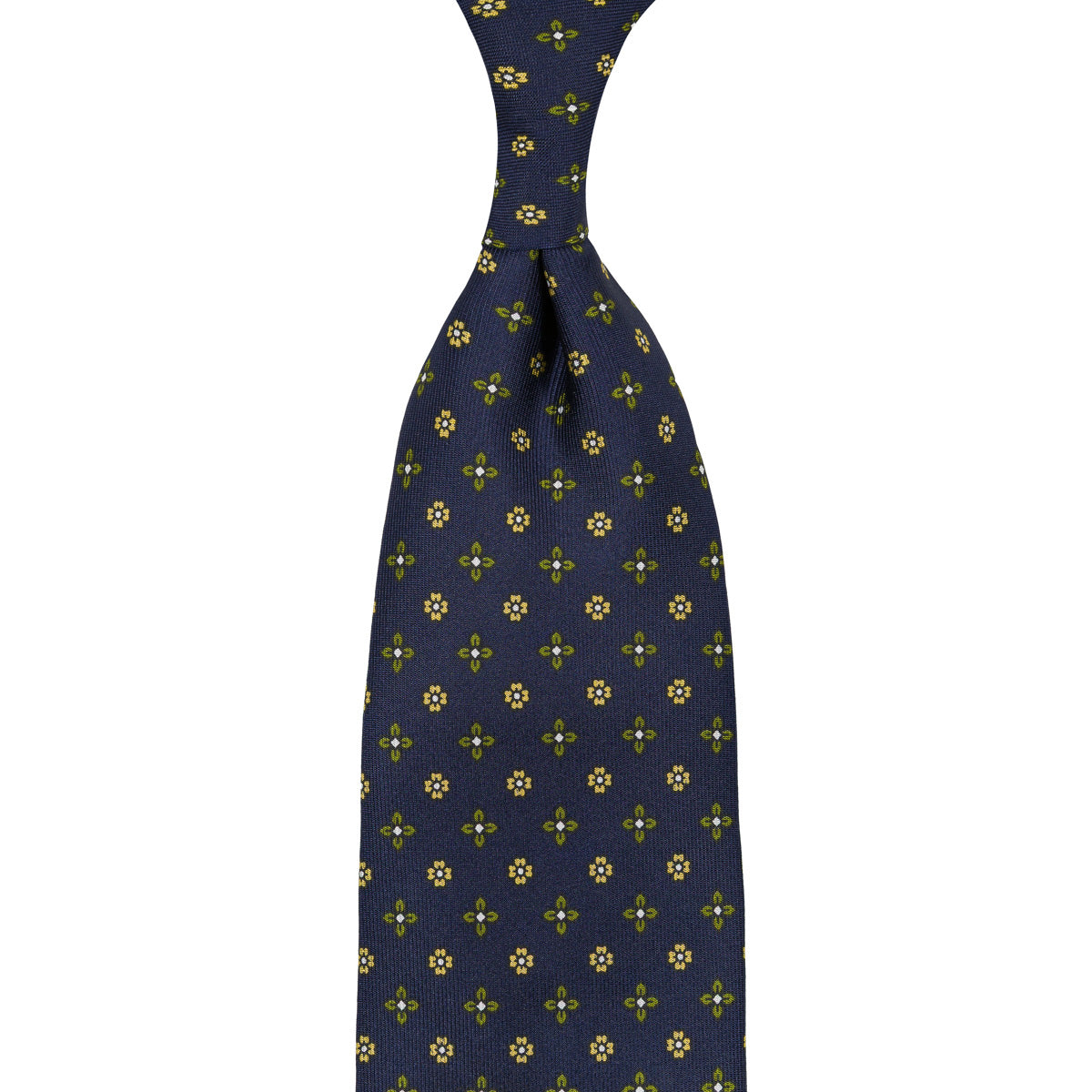 Floral Printed Silk Tie - Navy - Hand-Rolled