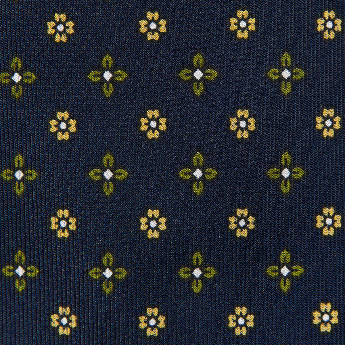 Floral Printed Silk Tie - Navy - Hand-Rolled