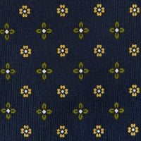 Floral Printed Silk Tie - Navy - Hand-Rolled
