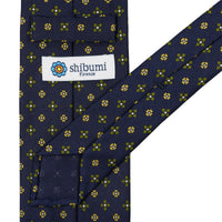 Floral Printed Silk Tie - Navy - Hand-Rolled