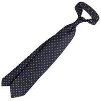 Floral Printed Silk Tie - Navy - Hand-Rolled