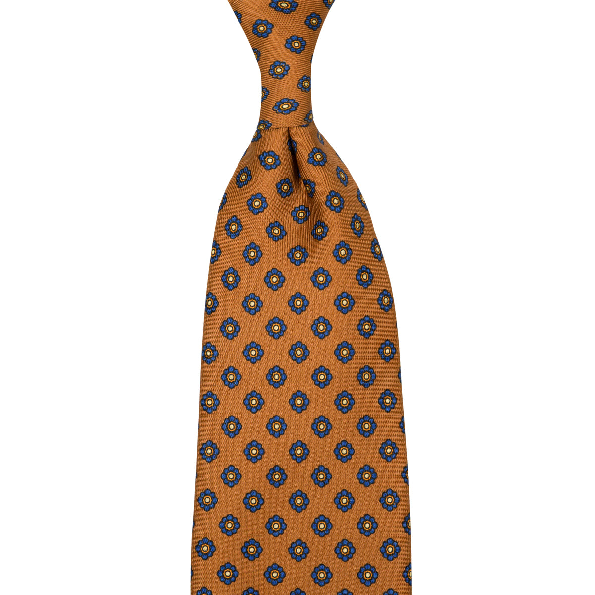 Shibumi-Flower Printed Silk Tie - Ochre - Hand-Rolled
